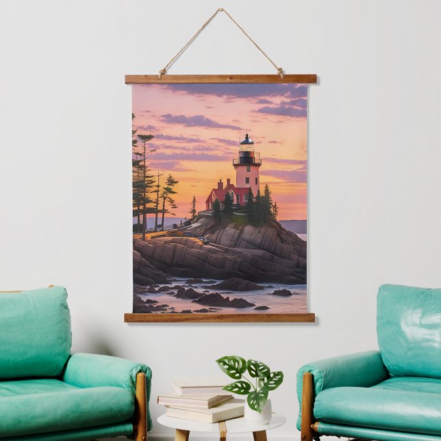 Tapiz Con Marco De Madera Faro de Faro de Bass Harbour Head Sunrise (Sala de estar)