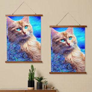 Tapiz Con Marco De Madera Fauvismo Octopus Blue Ocean Wave