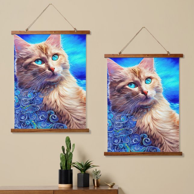 Tapiz Con Marco De Madera Fauvismo Octopus Blue Ocean Wave (Asimétrico)