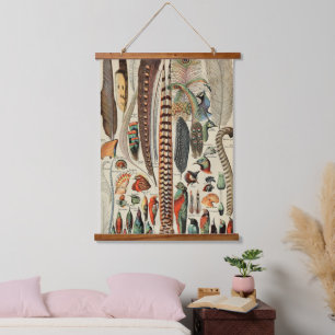 Tapiz Con Marco De Madera Feather Bird Wildlife Antigüedades Feathers