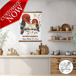 Tapiz Con Marco De Madera Feisty Red Woodpecker