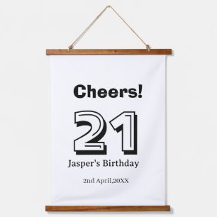 Tapiz Con Marco De Madera Felicidades 21 cumpleaños letra negrita nombre chi