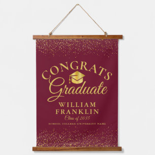 Tapiz Con Marco De Madera Felicidades Graduado Burgundy y Dorado Graduación