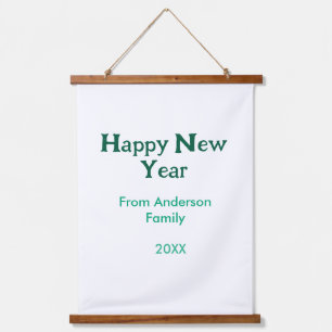 Tapiz Con Marco De Madera Feliz año nuevo verde agregar nombre de familia añ