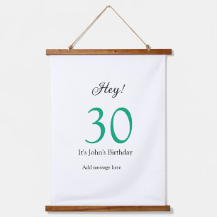 Tapiz Con Marco De Madera Feliz cumpleaños 30 letra negra verde negrita nomb
