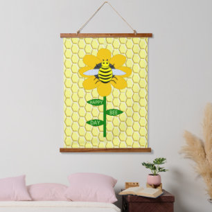 Tapiz Con Marco De Madera Feliz Día de las Abejas Cumpleaños Bumblebee