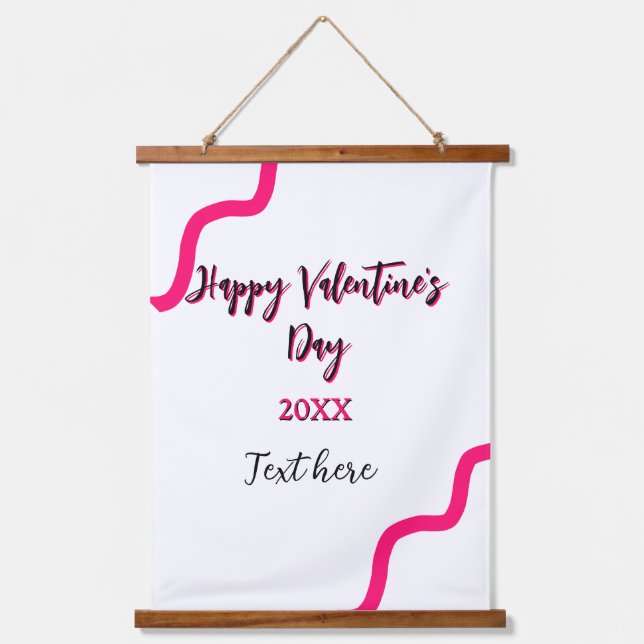 Tapiz Con Marco De Madera Feliz día de San Valentín aguda espiral negra rosa (Anverso)