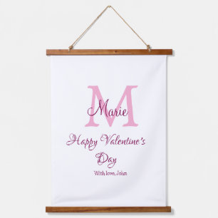 Tapiz Con Marco De Madera Feliz día de San Valentín monograma nombre rosa am