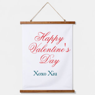 Tapiz Con Marco De Madera Feliz día de San Valentín rojo azul xoxo amor nomb