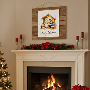 Tapiz Con Marco De Madera Feliz Natividad de Navidad