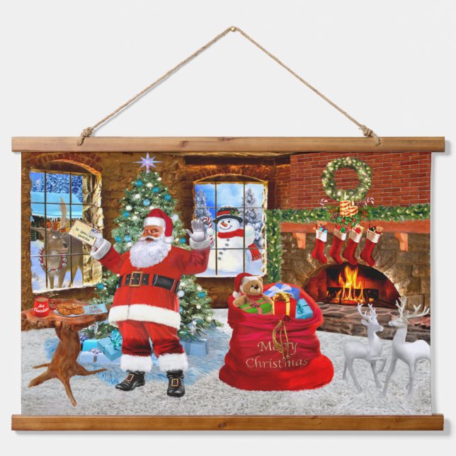 Tapiz Con Marco De Madera Feliz Navidad de parte de Santa (Anverso )