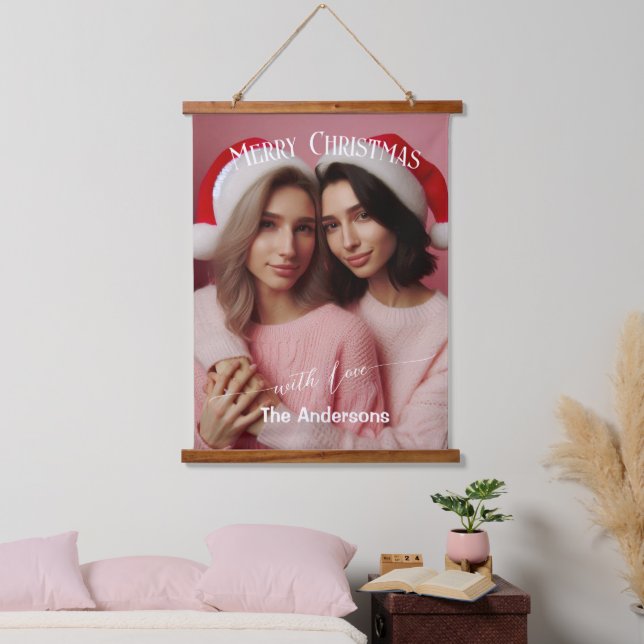 Tapiz Con Marco De Madera Feliz Navidad Lesbiana Rosa Retro | Foto personali (Dormitorio)