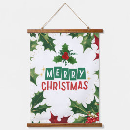 Tapiz Con Marco De Madera Feliz Navidad Navidad Invierno Holly Verde Rojo
