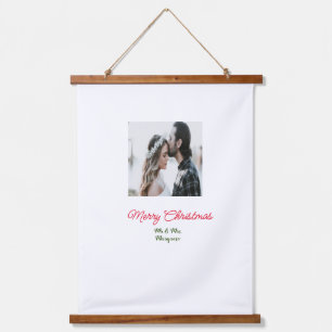 Tapiz Con Marco De Madera Feliz Navidad pareja foto añadir nombre feliz navi