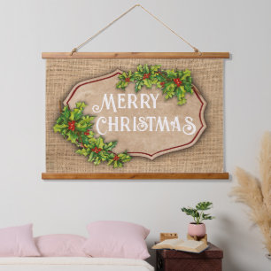 Tapiz Con Marco De Madera Feliz Navidad Vintage Country Wall Tapestry