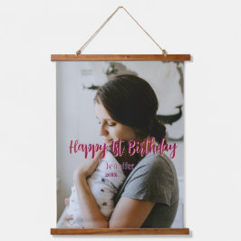 Tapiz Con Marco De Madera Feliz primer cumpleaños niños bebé madre naranja r