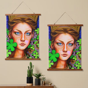 Tapiz Con Marco De Madera Festal Woman St. Patrick's Day Artwork