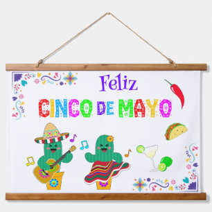 Tapiz Con Marco De Madera Festividad colorida Cinco de Mayo 2025 Cactus de b