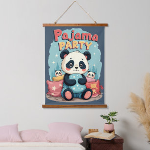 Tapiz Con Marco De Madera Fiesta de pijamas de panda Kawaii estética acogedo