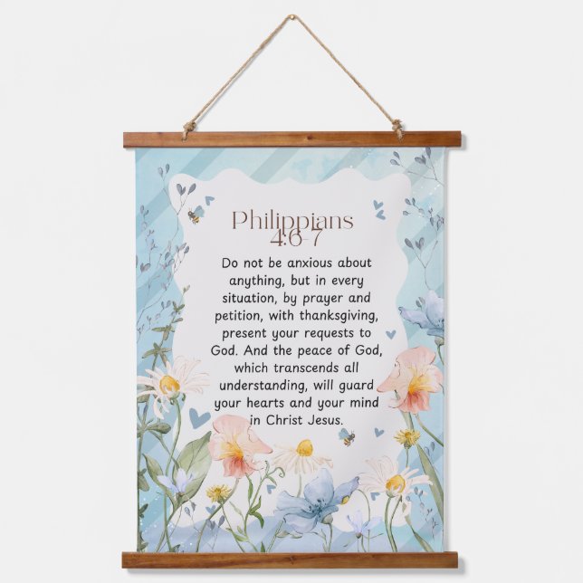 Tapiz Con Marco De Madera Filipinas 4:6-7 Biblia cristiana Verse acuarela (Anverso)