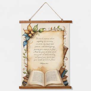 Tapiz Con Marco De Madera Filipinas 4:6-7 Biblia cristiana Verse arte