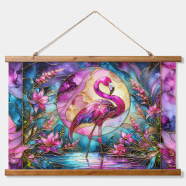 Tapiz Con Marco De Madera Flamingo Rosa Mosaico de Vidrio Emplomado