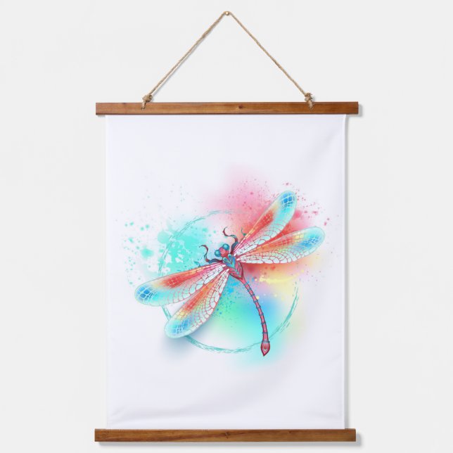 Tapiz Con Marco De Madera Fléon roja sobre fondo acuarela (Anverso)