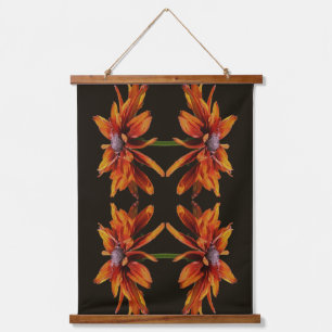 Tapiz Con Marco De Madera Flor abstracta de Susan de ojos negros naranja