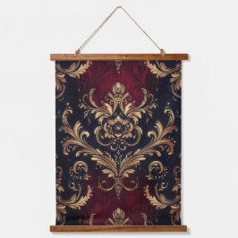 Tapiz Con Marco De Madera Flor barroca escarlata y dorada