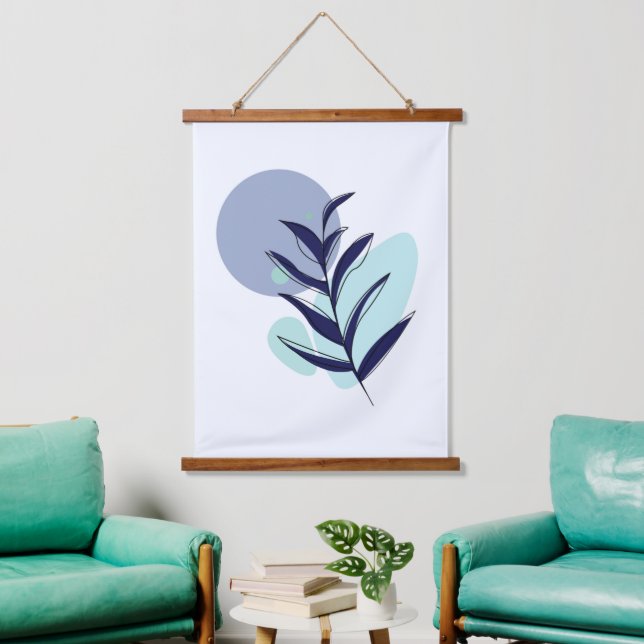 Tapiz Con Marco De Madera Flor boho azul (Sala de estar)