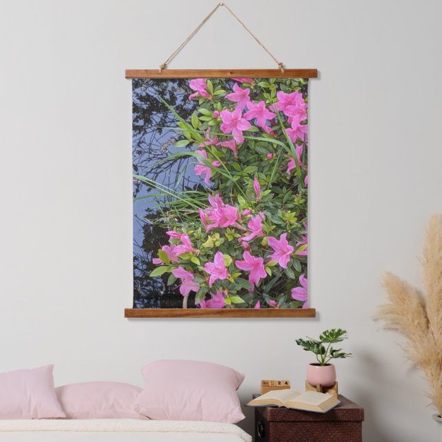 Tapiz Con Marco De Madera Flor de Azalea Rosa (Dormitorio)