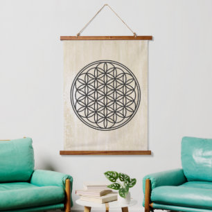 Tapiz Con Marco De Madera FLOR DE LA VIDA - Contorno del símbolo de Geometrí