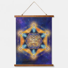 Tapiz Con Marco De Madera Flor de vida Estrella Merkaba - Geometría sagrada