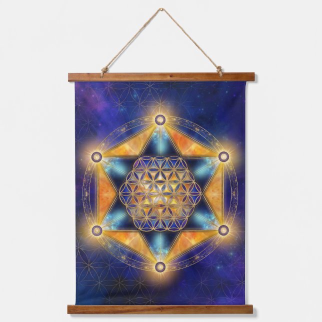 Tapiz Con Marco De Madera Flor de vida Estrella Merkaba - Geometría sagrada (Anverso)