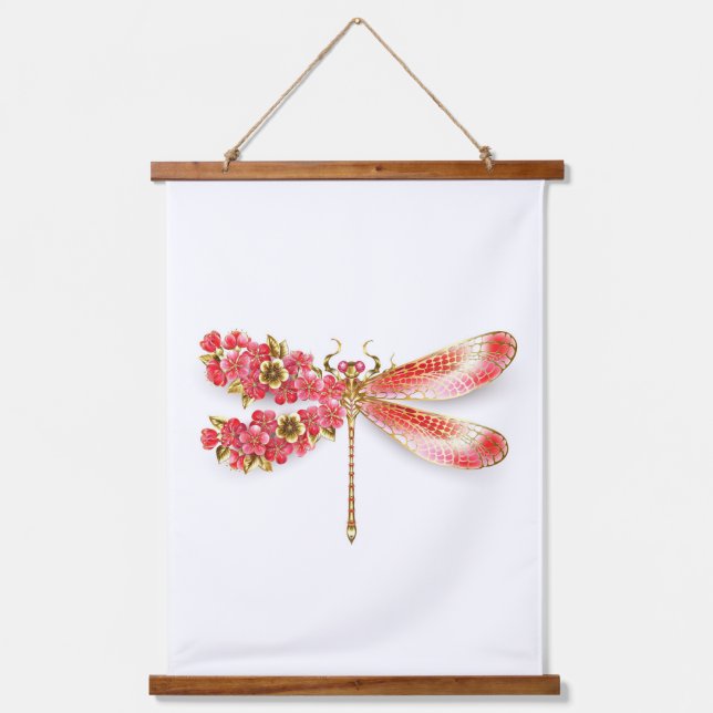 Tapiz Con Marco De Madera Flor libélula con sakura de joyas (Anverso)