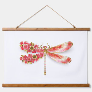 Tapiz Con Marco De Madera Flor libélula con sakura de joyas