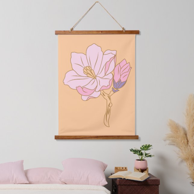 Tapiz Con Marco De Madera Flor rosa (Dormitorio)