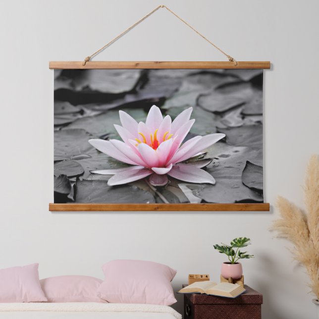 Tapiz Con Marco De Madera Flor rosa Lotus (Dormitorio)