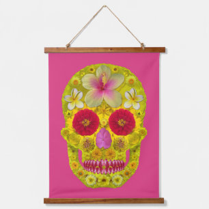 Tapiz Con Marco De Madera Flor Skull 8