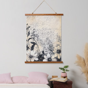 Tapiz Con Marco De Madera Flor y caligrafía rusas - Papel marrón envejecido 