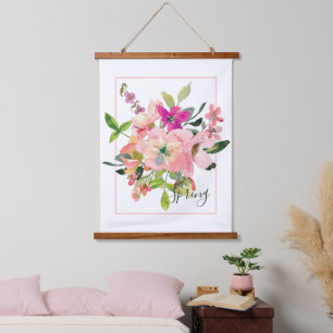 Tapiz Con Marco De Madera Floral acuarela rosa personalizada