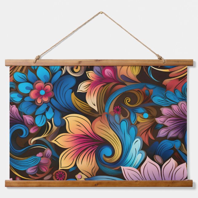 Tapiz Con Marco De Madera Floral Funkadelic Botánico (Anverso )