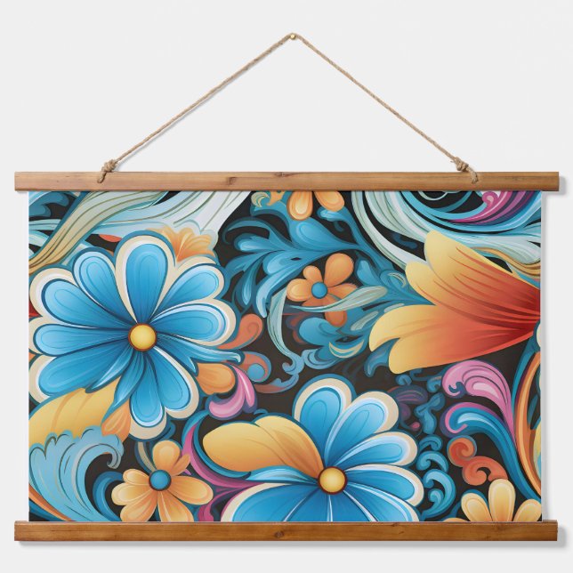 Tapiz Con Marco De Madera Floral Funkadelic Botánico (Anverso )