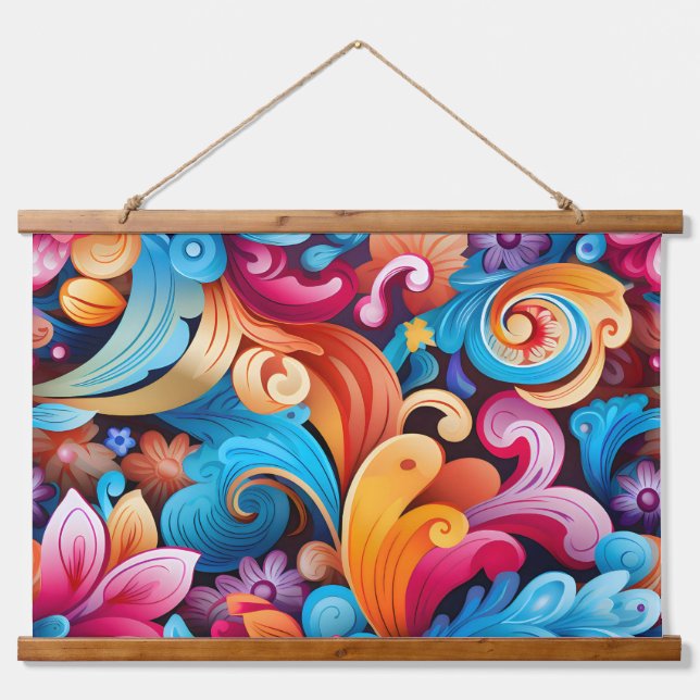 Tapiz Con Marco De Madera Floral Funkadelic Botánico (Anverso )