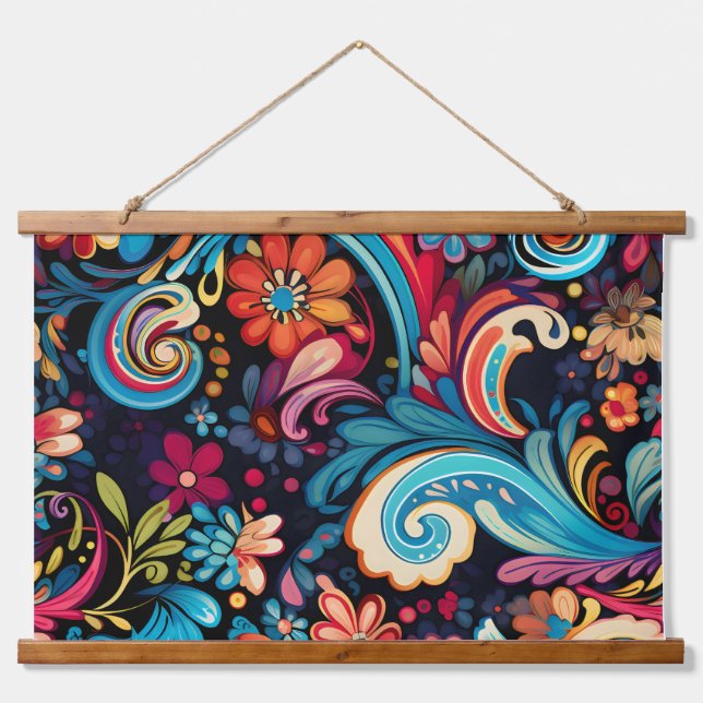 Tapiz Con Marco De Madera Floral Funkadelic Botánico (Anverso )