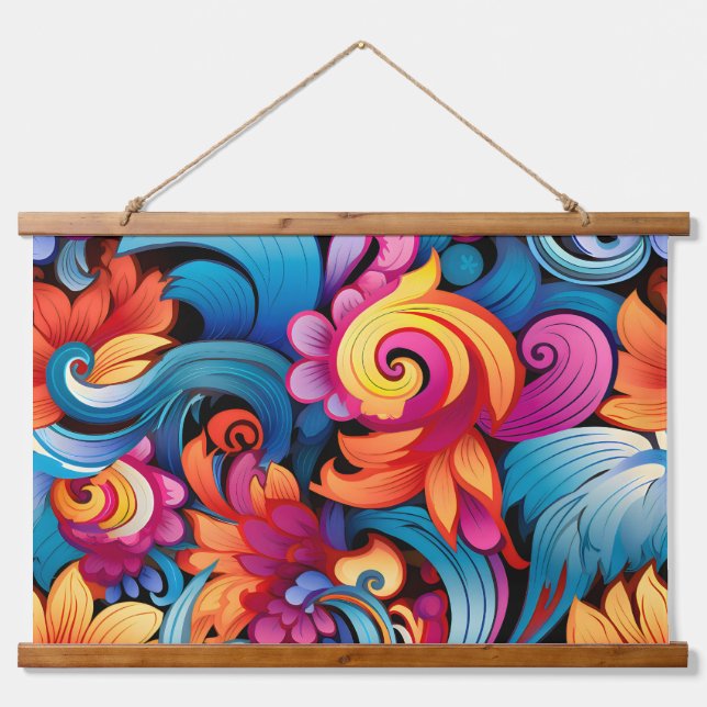 Tapiz Con Marco De Madera Floral Funkadelic Botánico (Anverso )