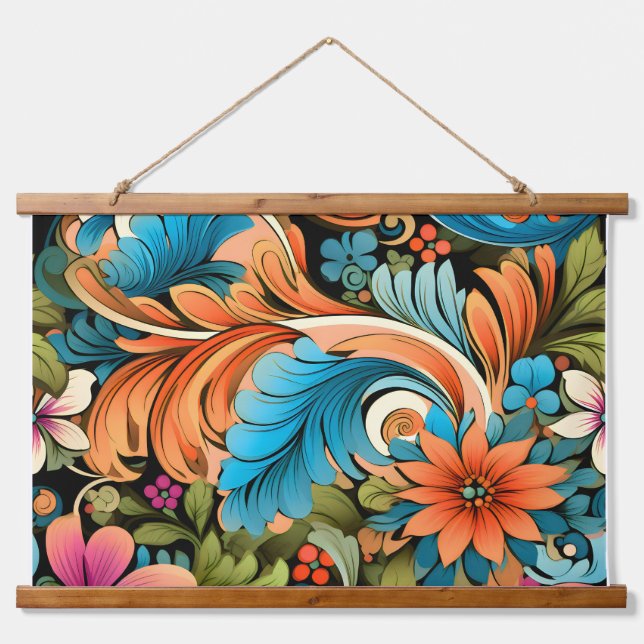 Tapiz Con Marco De Madera Floral Funkadelic Botánico (Anverso )