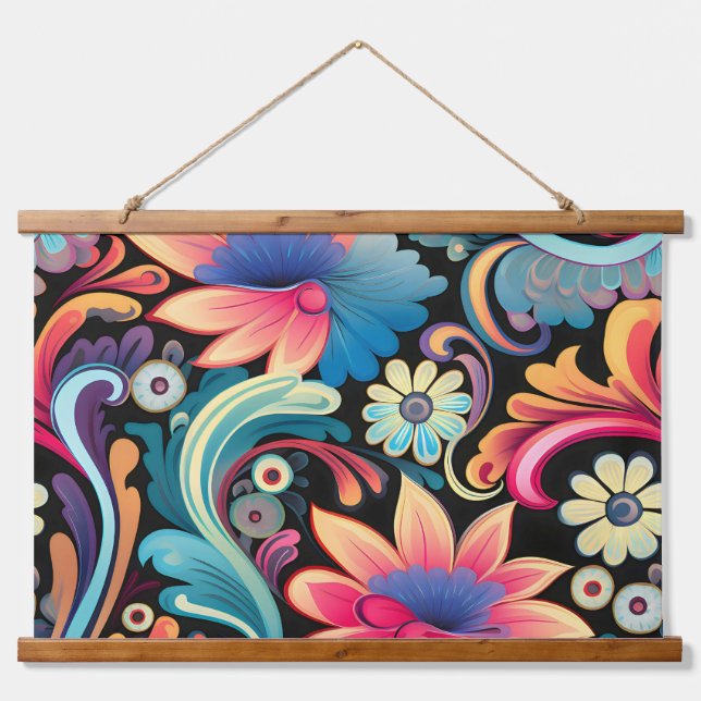 Tapiz Con Marco De Madera Floral Funkadelic Botánico (Anverso )