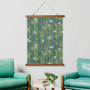 Tapiz Con Marco De Madera Floral Vintage Daisy sobre Pinzas Gris Verde Azula