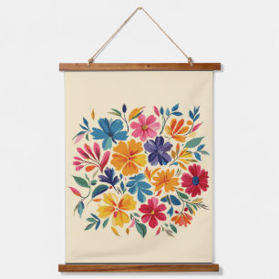 Tapiz Con Marco De Madera Florecimiento Botánico Vibrante: Papel Pintado Flo